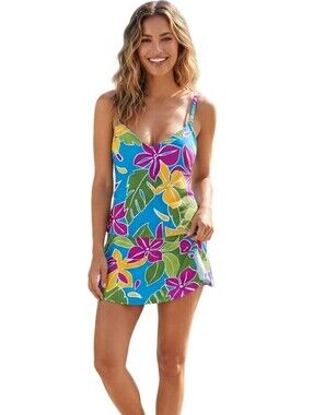 La Blanca Tropi-Flage 3 Piece Tankini Set Top High Waist Bottom Skirt Size 10/M